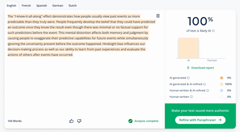 QuillBot AI generated and AI refined