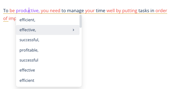 Example of QuillBot's AI Humanizer synonyms