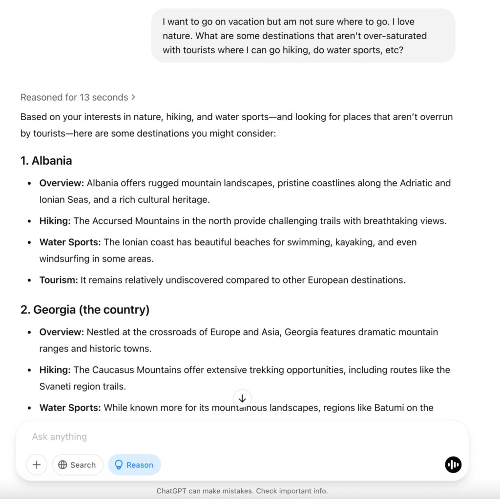 ChatGPT example conversation