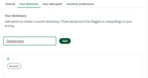 Screenshot of the team dictionary feature for QuillBot's team plan