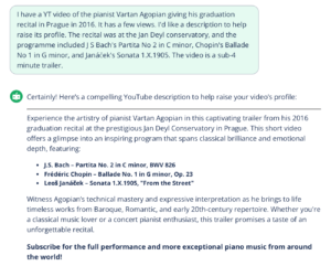 Screenshot of an AI-generated YouTube video description