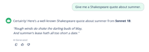 Screenshot of an interaction with an AI quote generator