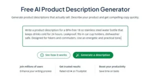Screenshot of QuillBot's product description generator