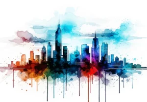 AI generated abstract watercolor cityscape
