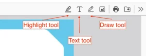 Screenshot showing the highlight, text, and draw tools in the PDF editor