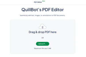 Screenshot of the QuillBot PDF editor upload screen