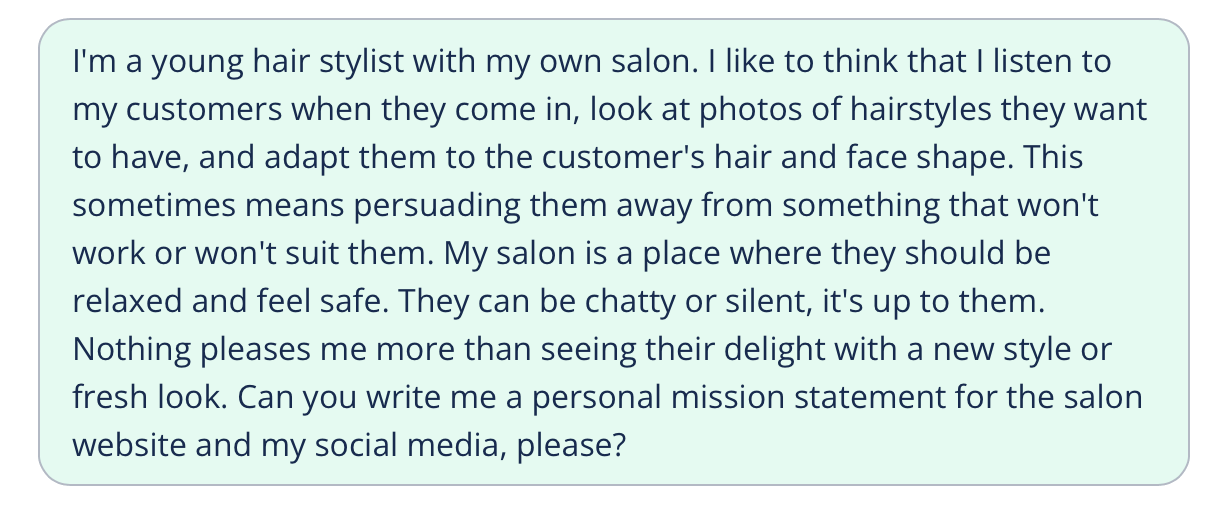 Screenshot of an AI personal mission statement generator prompt