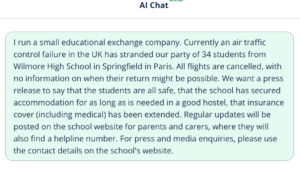 Screenshot of an AI press release generator prompt