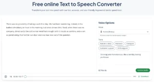 A screenshot of QuillBot's free AI text-to-speech tool