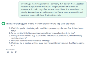 AI marketing email generator example prompt