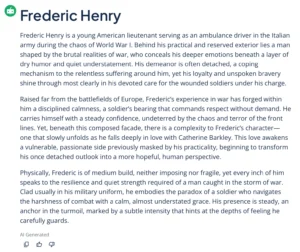 Screenshot of the output from the QuillBot AI Character description generator