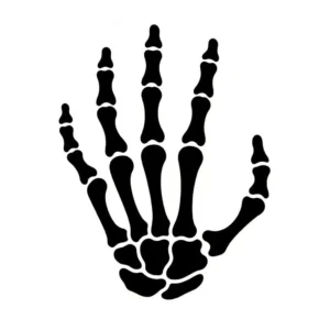 Black and white stencil of a skeletal hand for a pumpkin carving template
