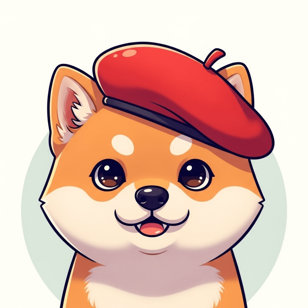 An AI-generated avatar of a shiba inu puppy wearing a beret