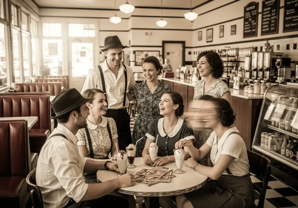 An AI-generated image of a vintage photo of friends