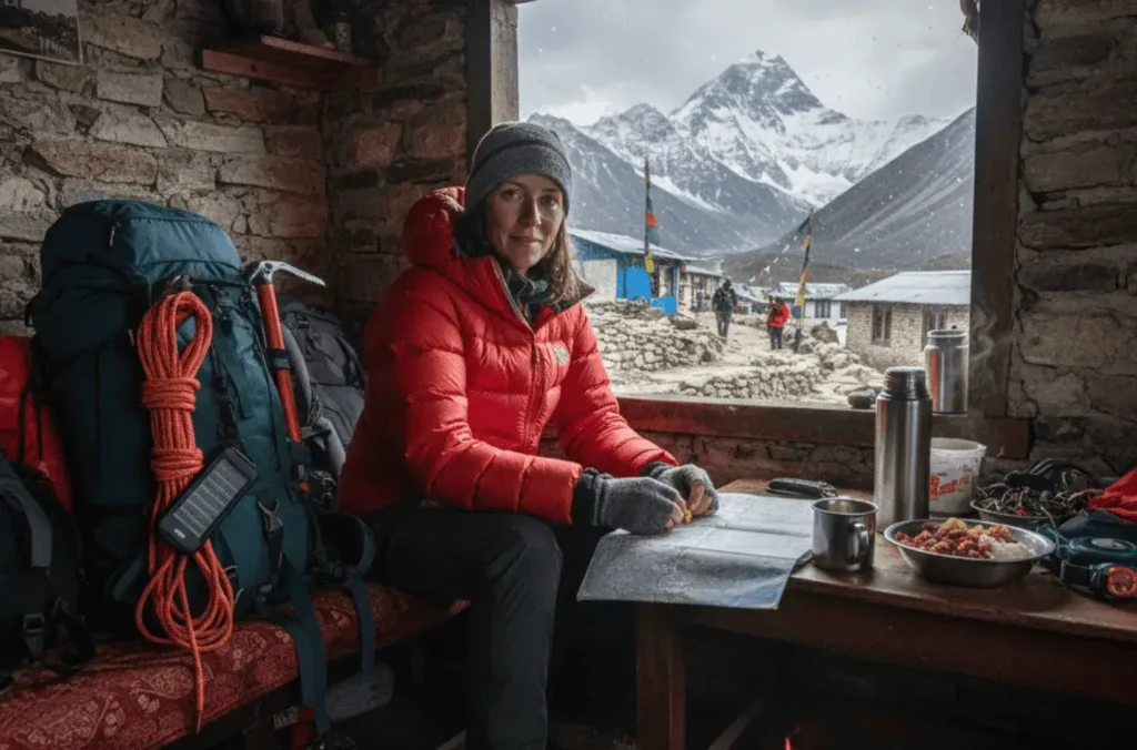 An AI-generated image of a woman in Namche Bazar