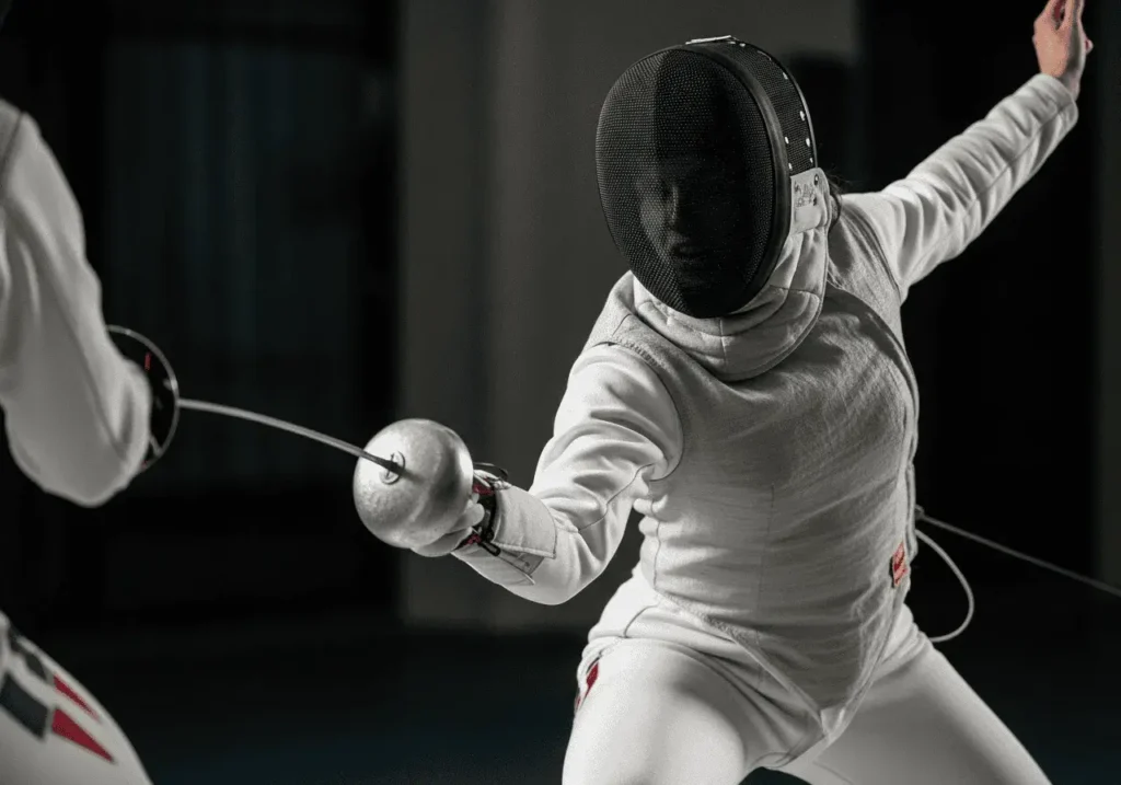 An AI-generated image of a person fencing