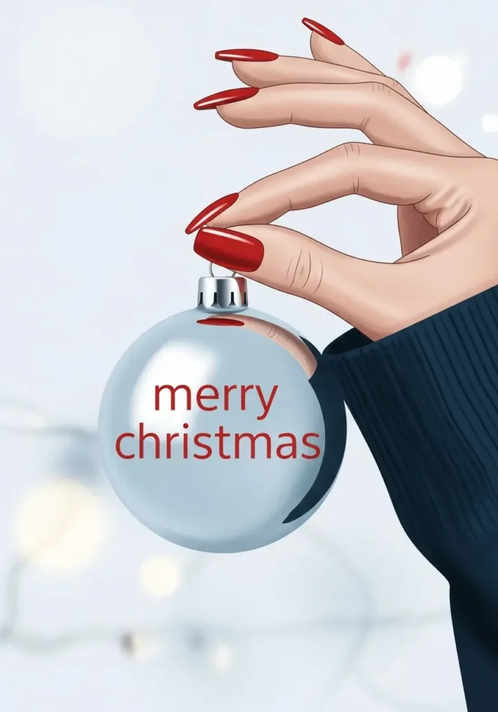 An AI-generated image of a hand holding a Christmas ornament
