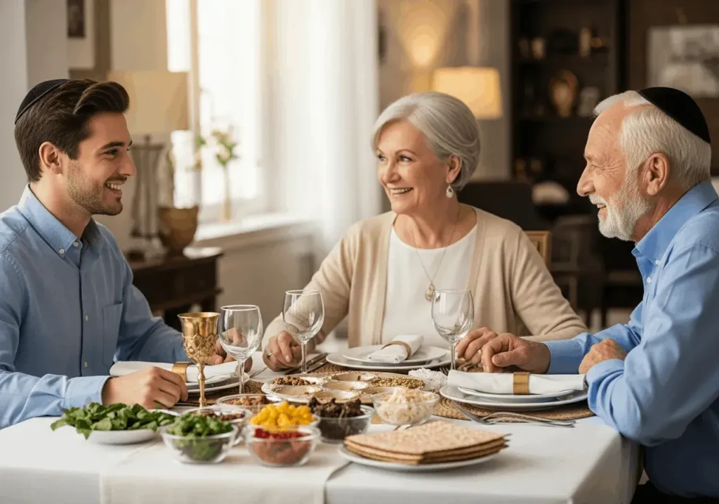 An AI-generated image of a family having a Passover seder