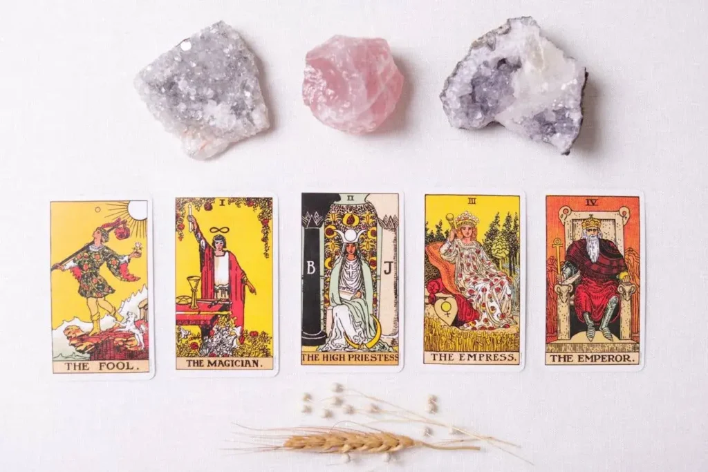 Tarot cards and crystals
