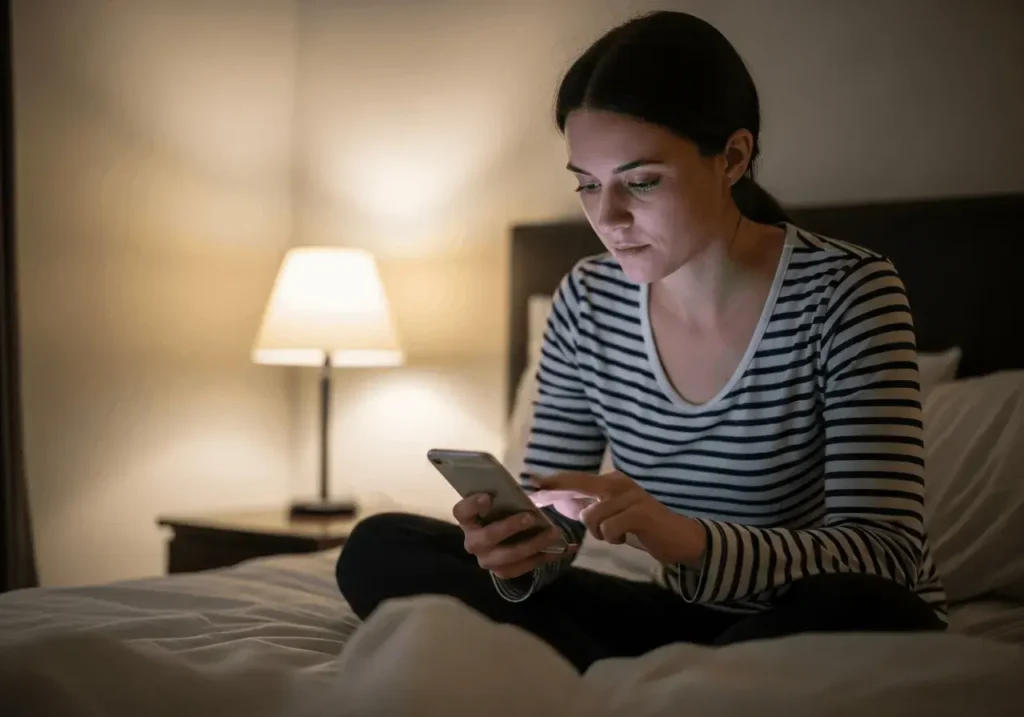 An AI-generated image of a woman texting