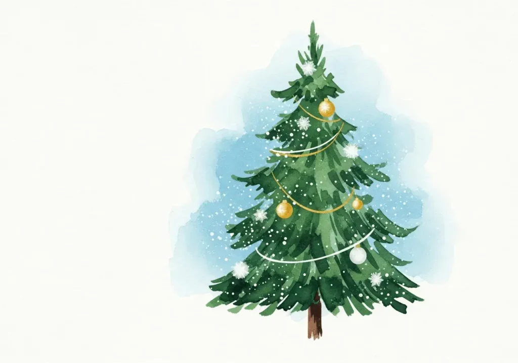 An AI-generated image of a watercolor Christmas tree