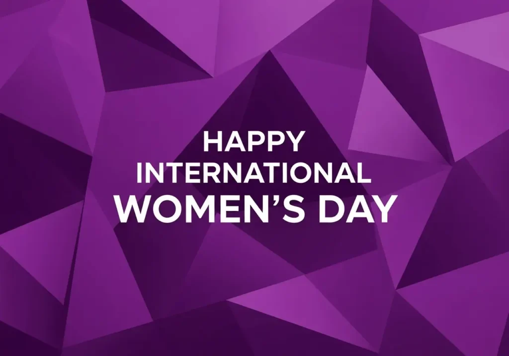 An AI-generated image of a purple background with white text saying "Happy International Women's Day"