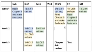 Spaced repetition study calendar