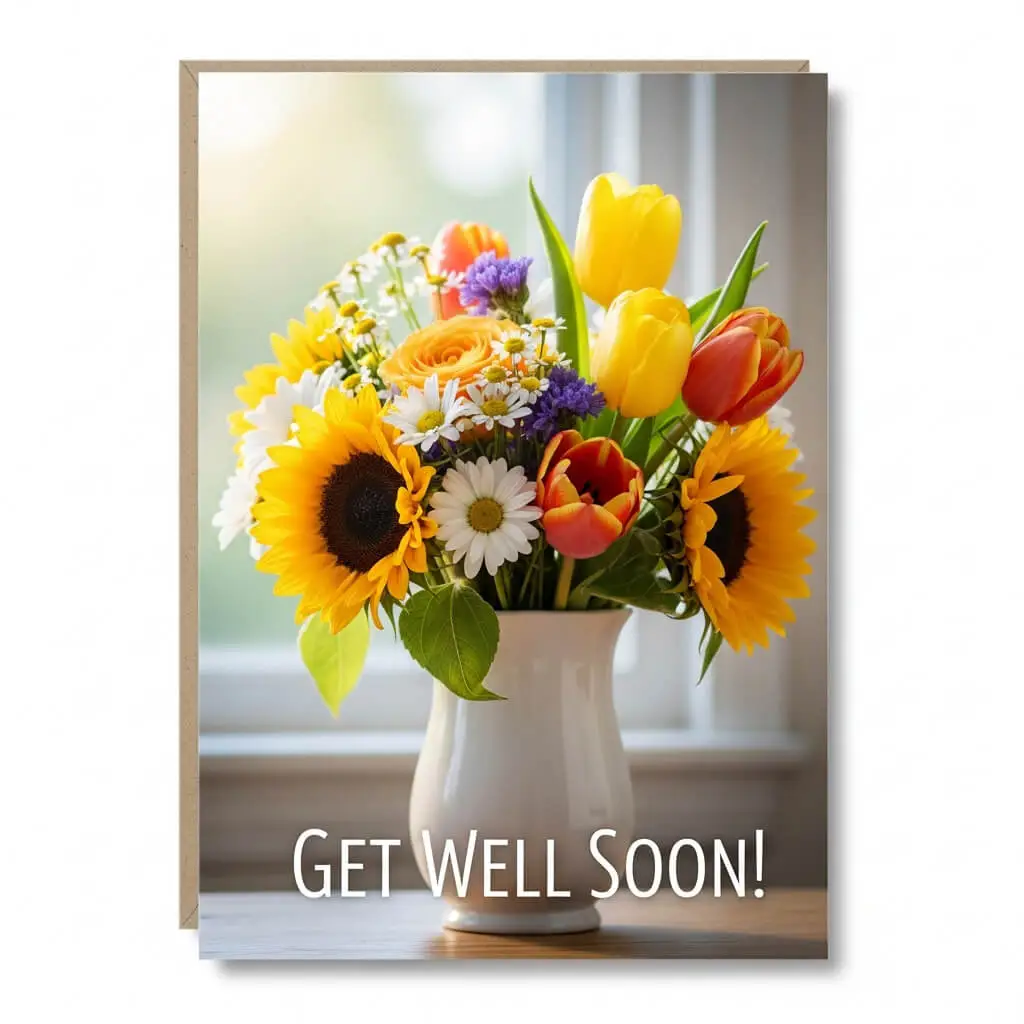 get well soon card - surgery - cheerful flowers