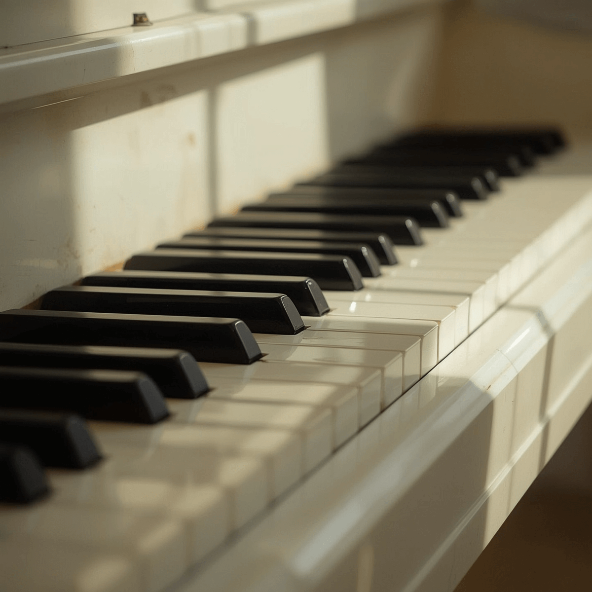 Imagem em close up de teclas de piano na cor marfim