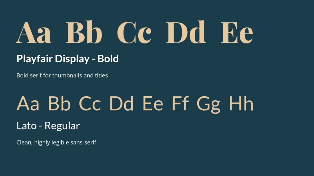 A page from a sample brand kit for a travel content creator showing brand typography