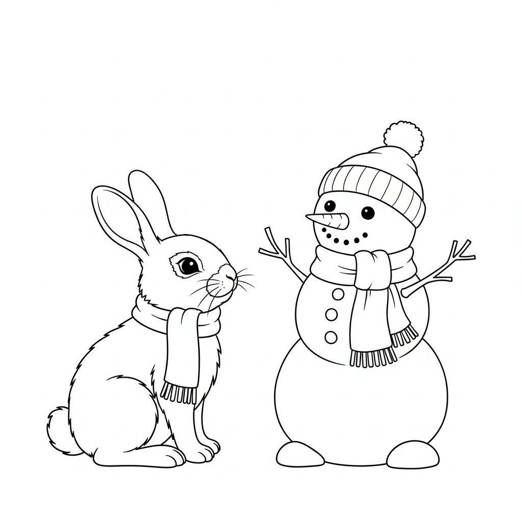coloriage lapin bonhomme de neige