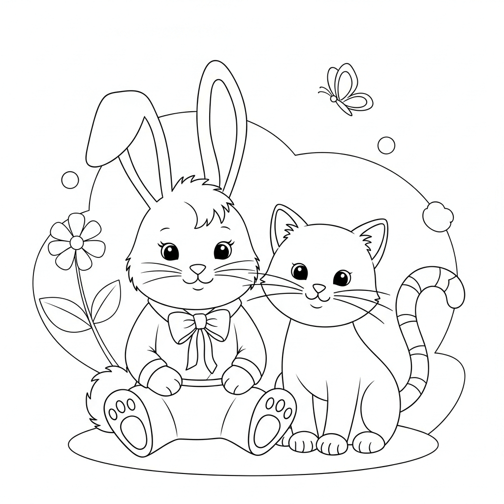 coloriage lapin et chat mignon
