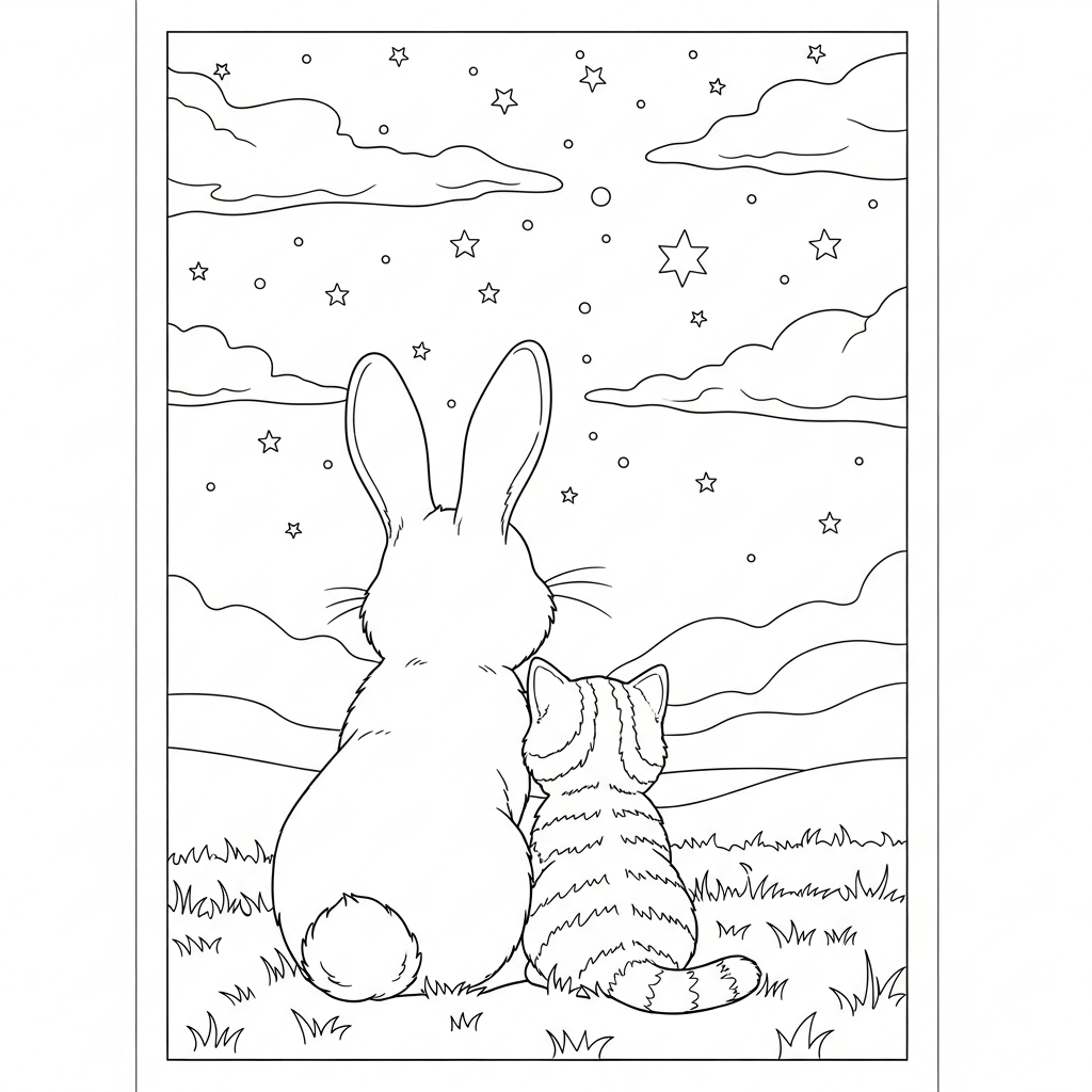 coloriage lapin ciel etoile
