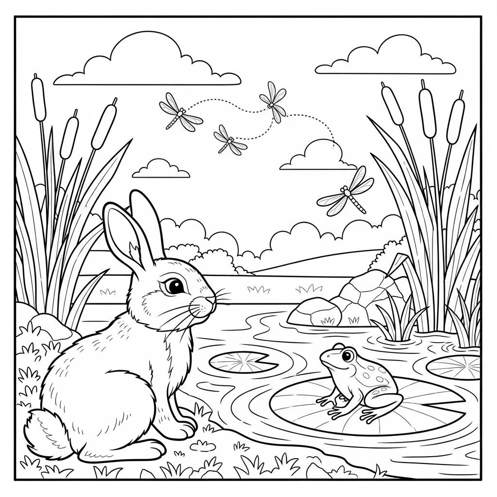 coloriage lapin etang