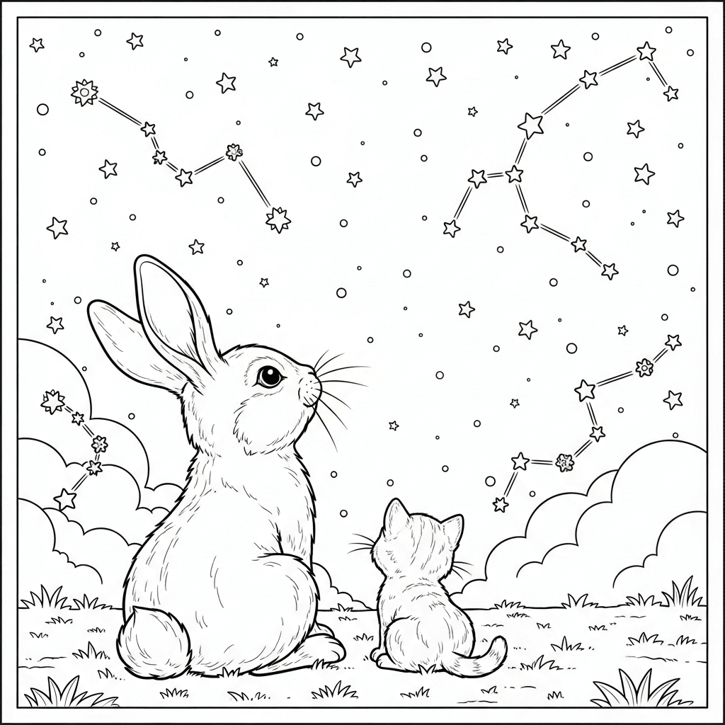 coloriage lapin et etoiles