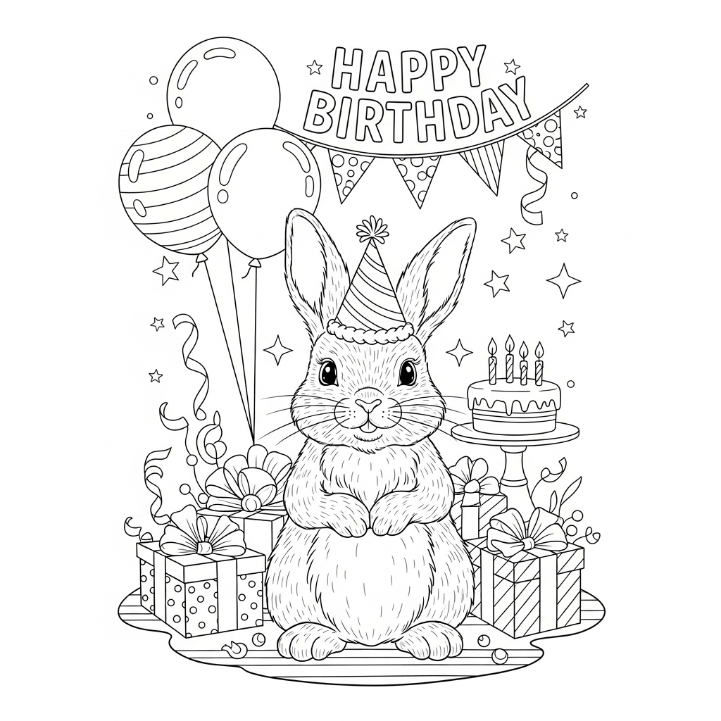 coloriage lapin happy birthday