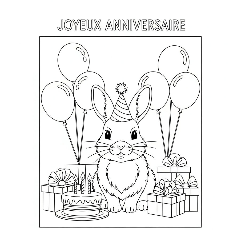 coloriage lapin joyeux anniversaire