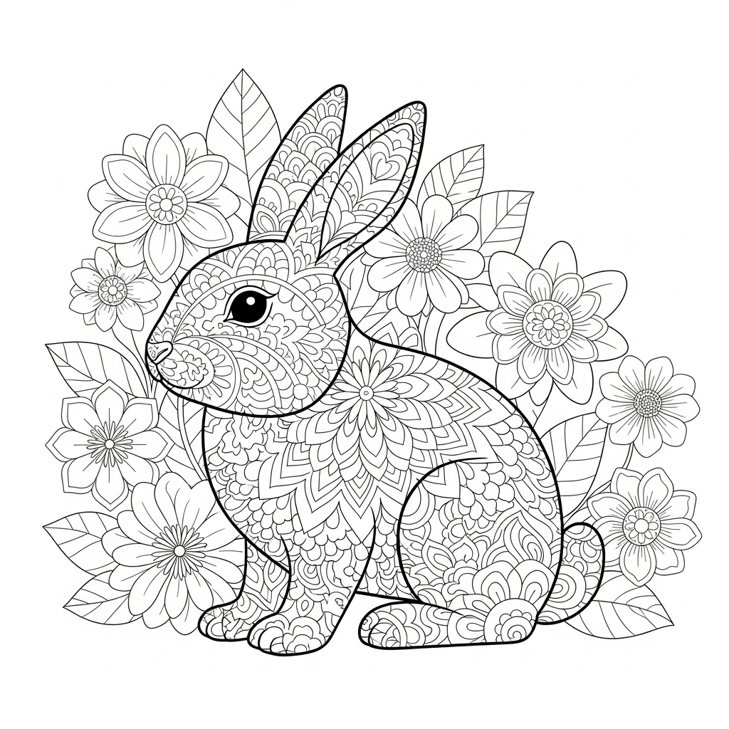 coloriage lapin mandala fleurs
