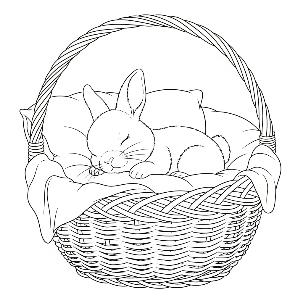 coloriage lapin panier