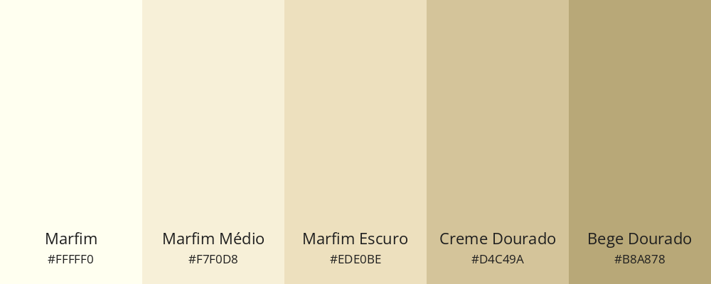 Paleta monocromática: marfim, marfim médio, marfim escuro, creme dourado e bege dourado.