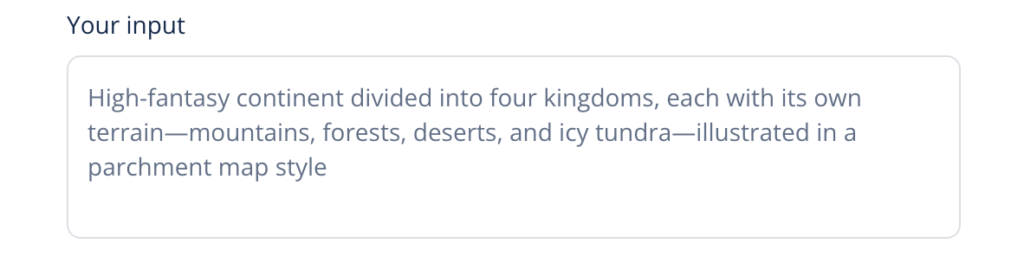 screenshot of the input field for the fantasy map generator