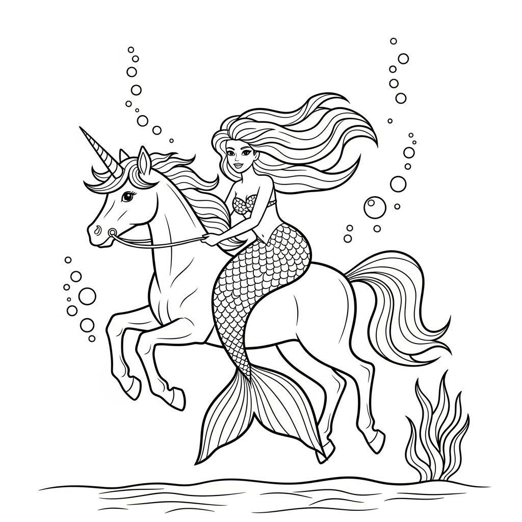 Meerjungfrau reitet auf Einhorn