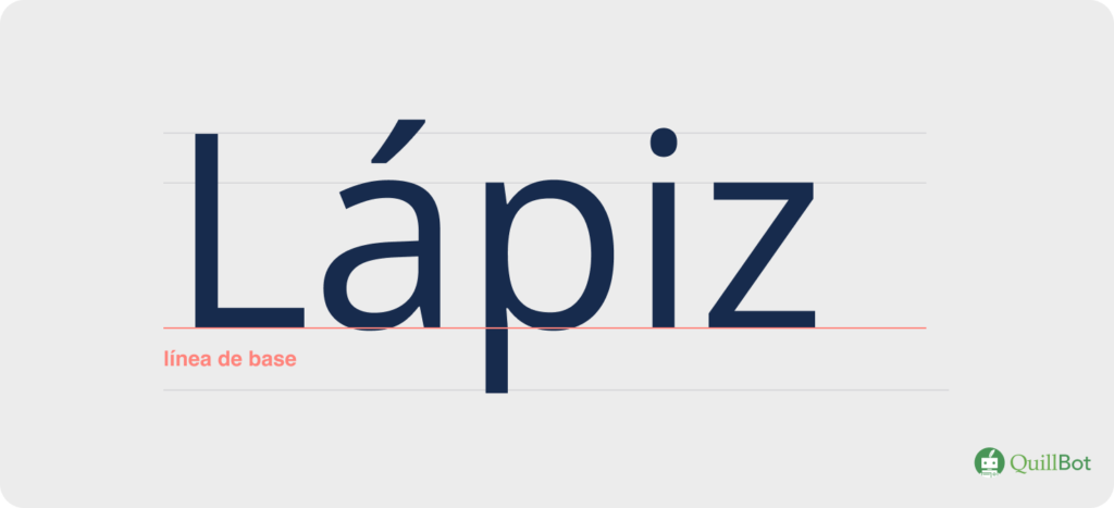 Ejemplo de línea de base en tipografía con la palabra 'lápiz'.