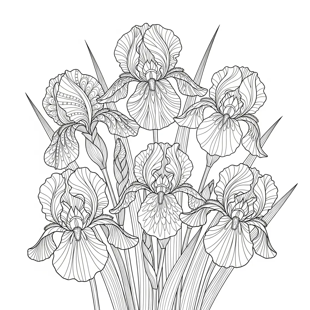 coloriage fleur bouquet iris