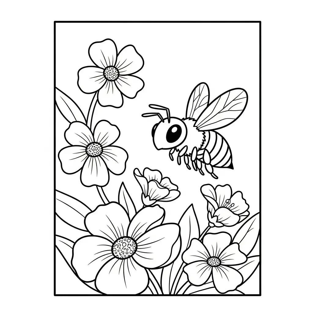 coloriage fleur et abeille