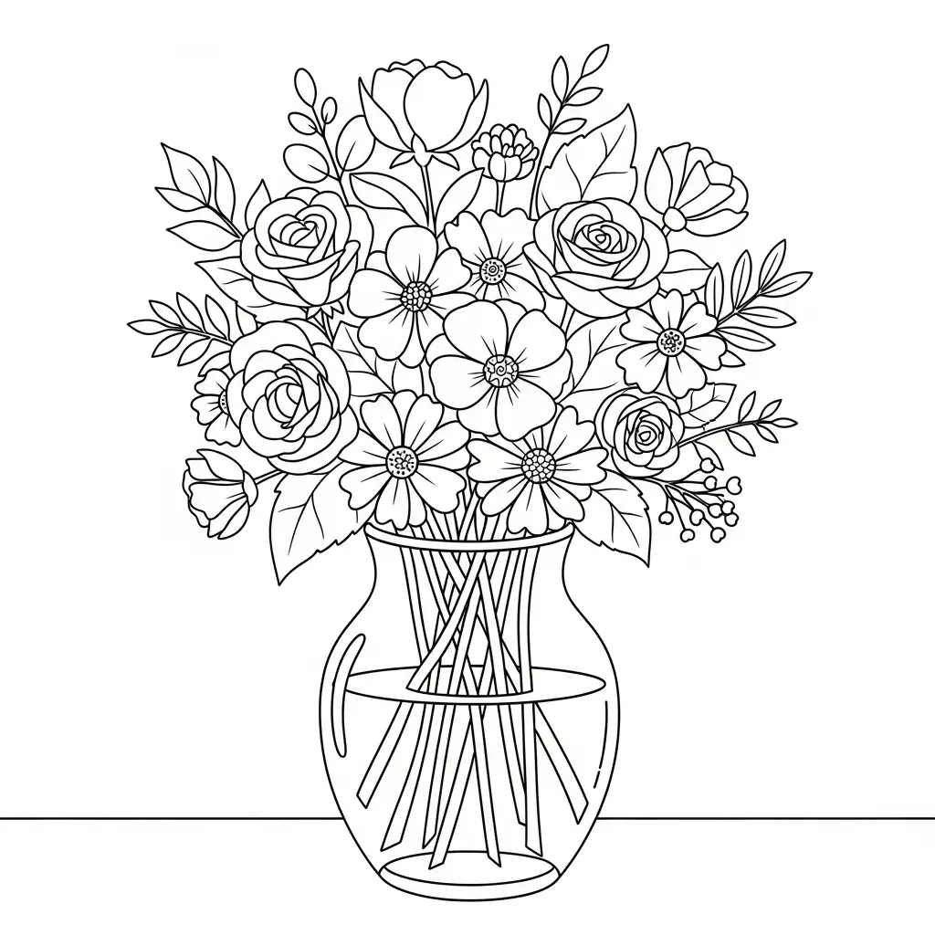 coloriage fleurs vase
