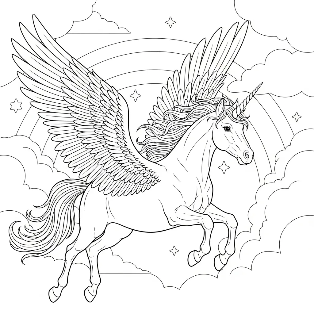 a coloring page with pegasus