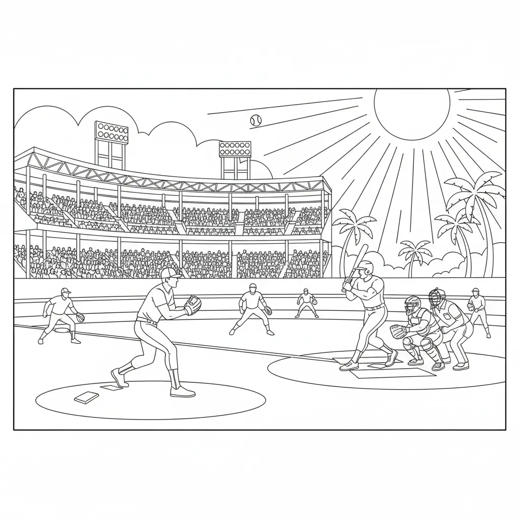 summer coloring page of a baseball game