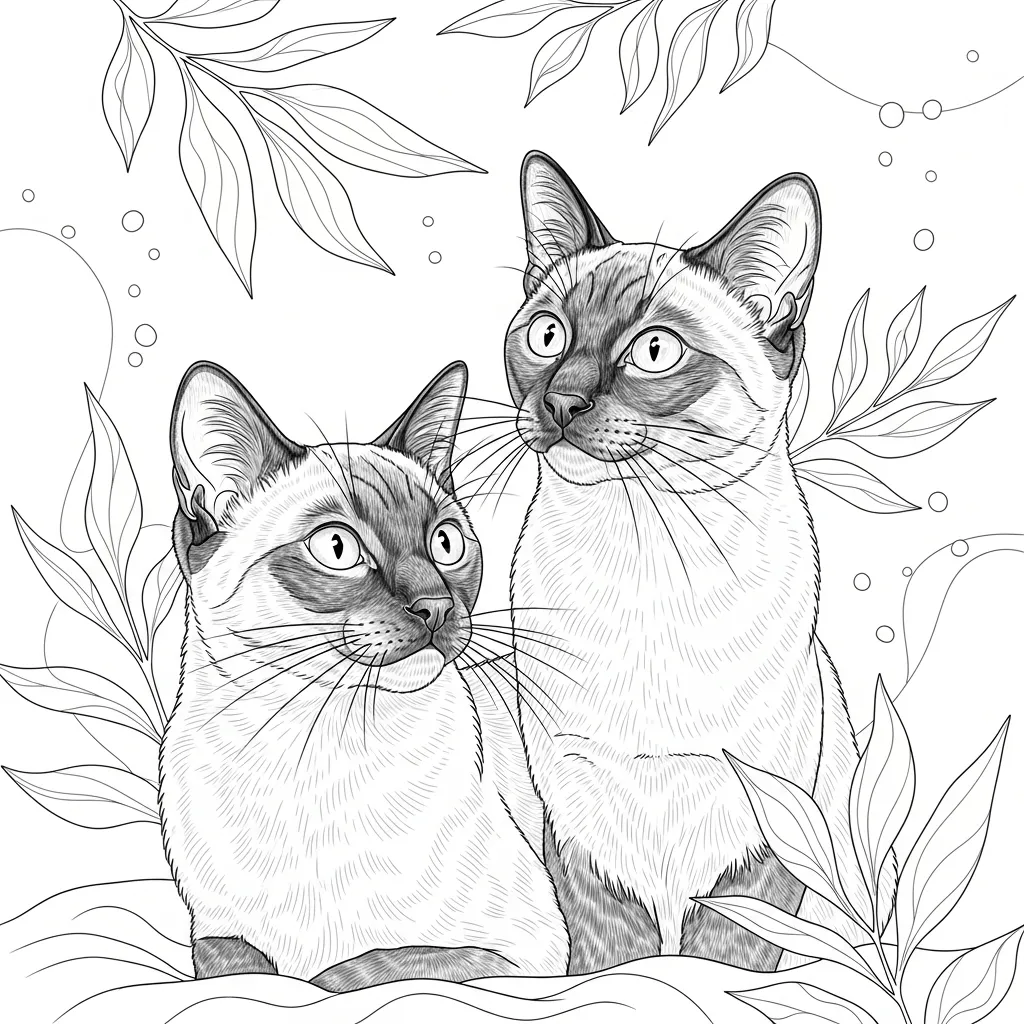 adult coloring page of two siamese cats