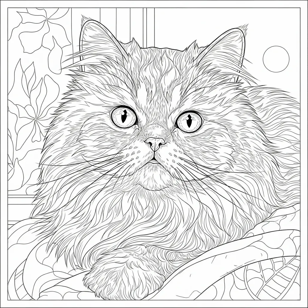 adult coloring page of a persian cat